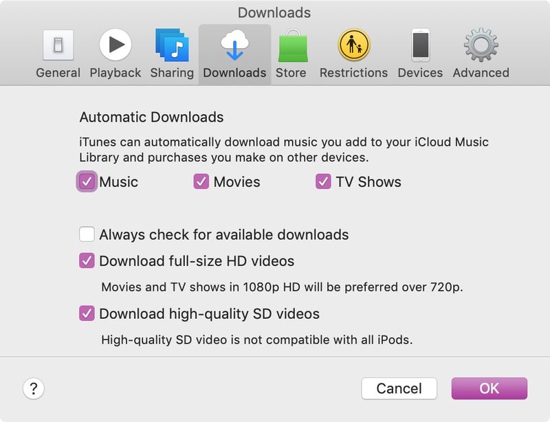 Automatic Downloads in iTunes on Mac 