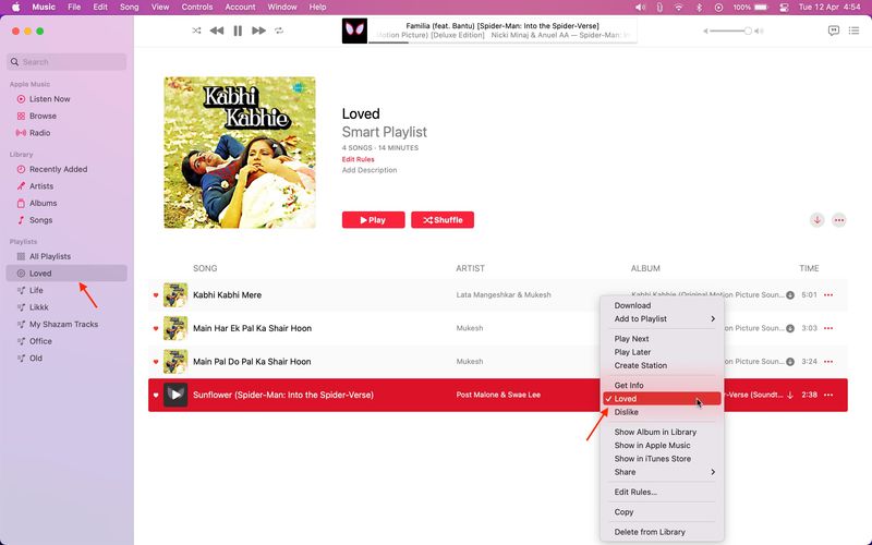 Chansons préférées dans Apple Music sur Mac