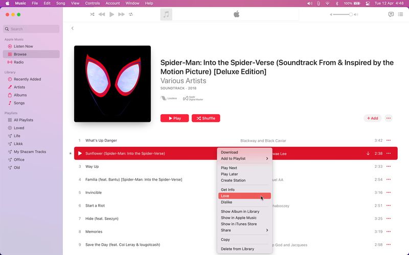Aimer une chanson dans Apple Music sur Mac