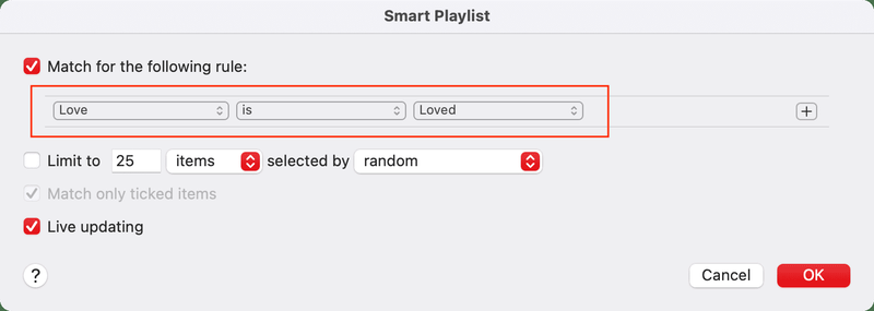 Modifier la liste de lecture intelligente dans l