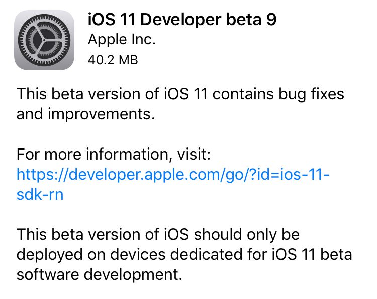 Apple Envoie la Bêta 9 d'iOS 11 et tvOS 11 aux Développeurs