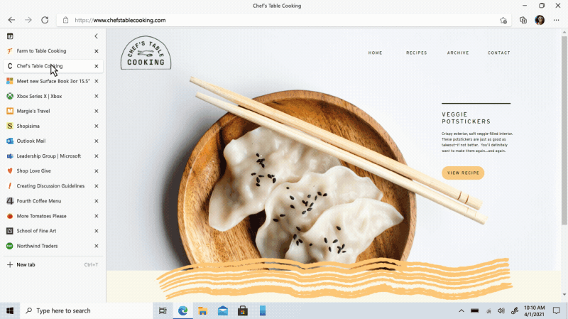 A macOS screenshot demonstrating vertical tabs in the Microsoft Edge browser for the Mac