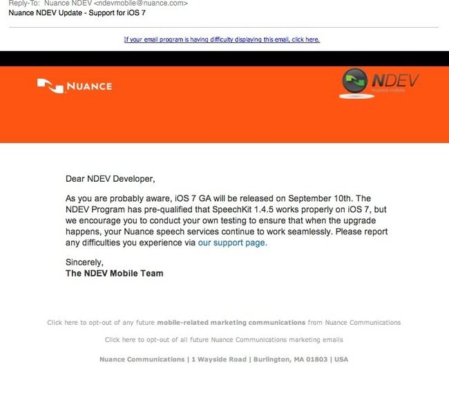 Nuance email (iOS 7 availability)