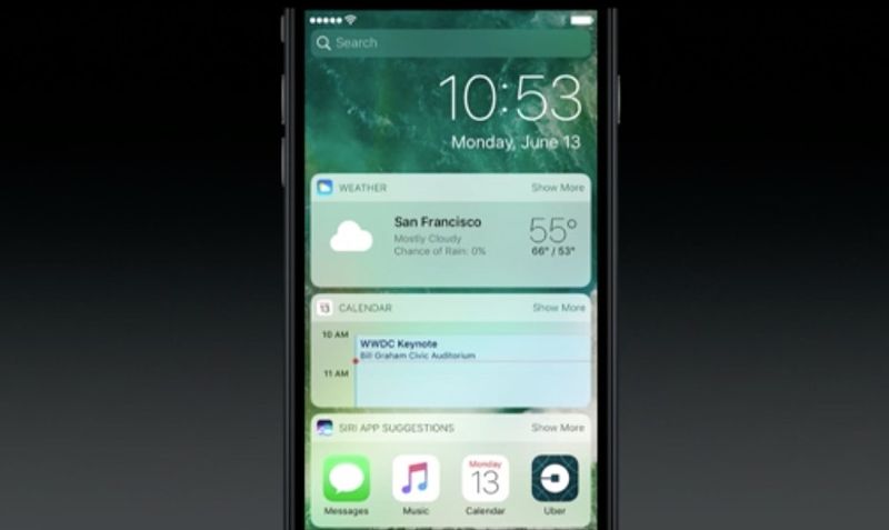 wwdc 2016 ios 10 lock screen widgets