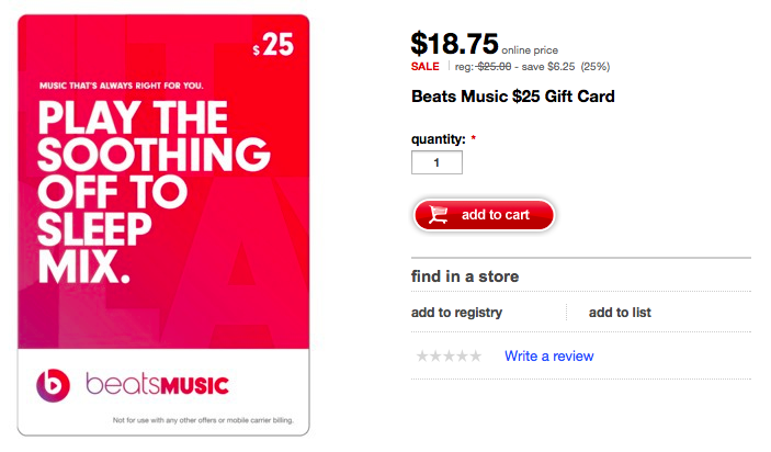Beats Music gift cards (Target promo 001)