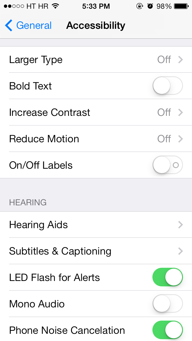 iOS 7 (Settings, Accessibility 011)