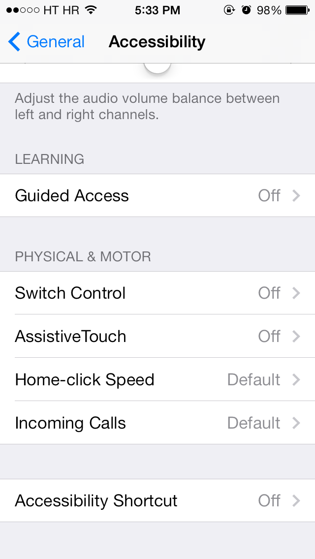 iOS 7 (Settings, Accessibility 010)