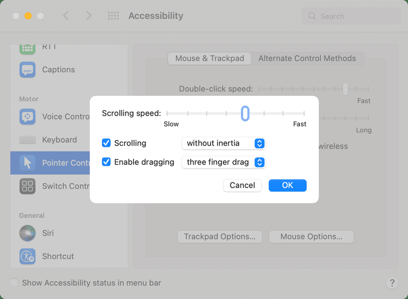 Paramètres de défilement du trackpad sur Mac