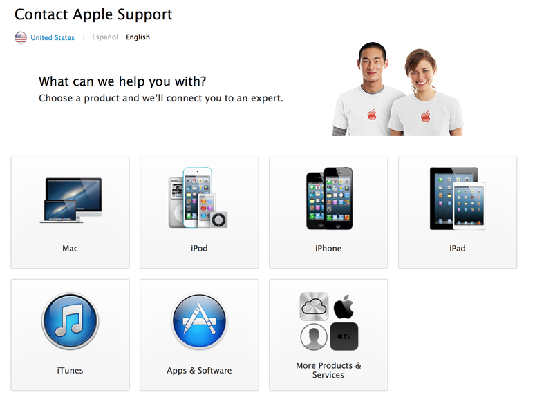 Apple Support (web screenshot, 20130827)