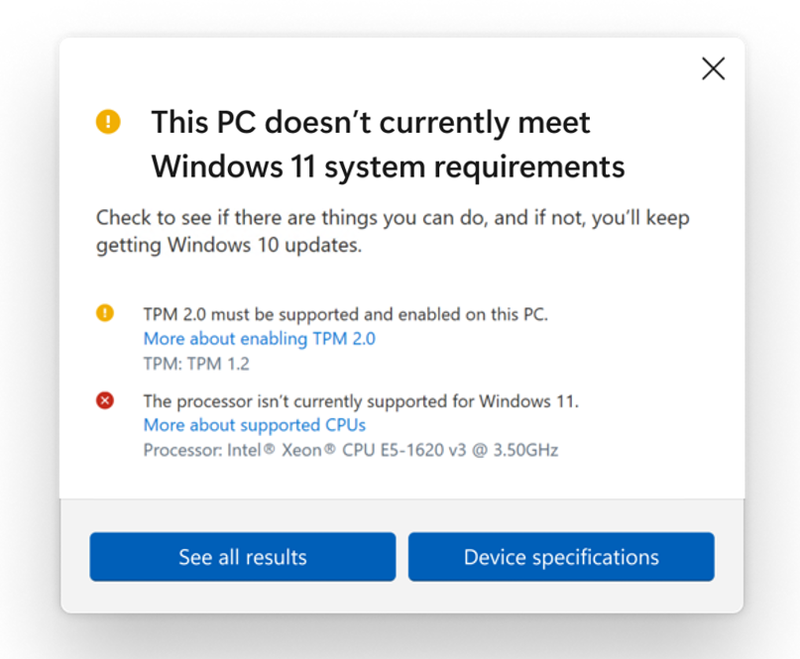A screenshot showing a message in Microsoft