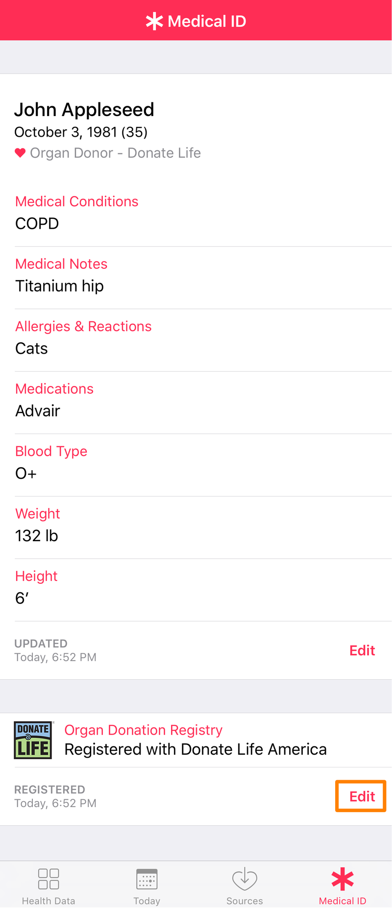 Unregister organ donor health app iPhone