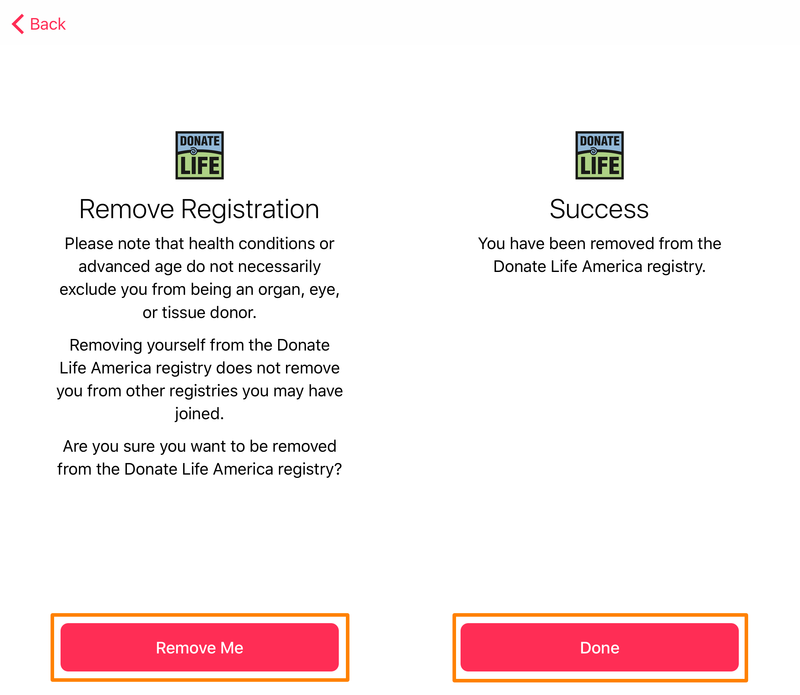 Health app Remove Me From Organ Donation iPhone
