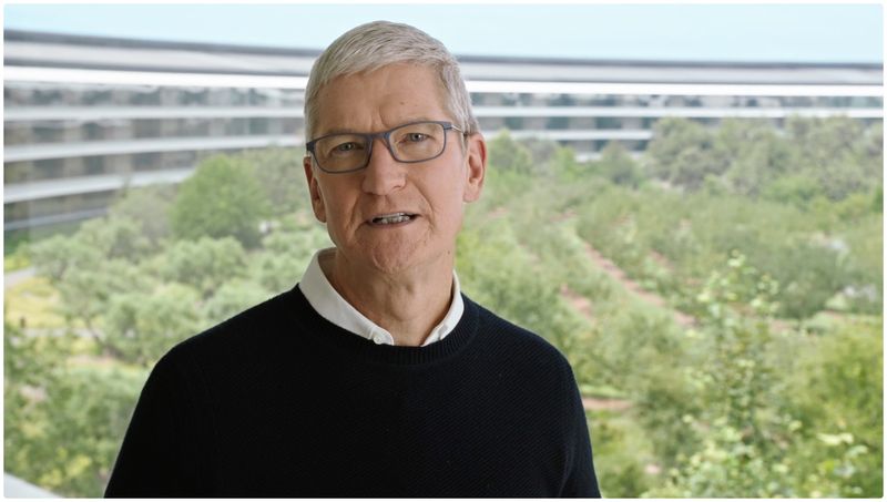 An image showing Tim Cook in the Apple Park headquarters to illustrate the article about last-minute WWDC21 leaks