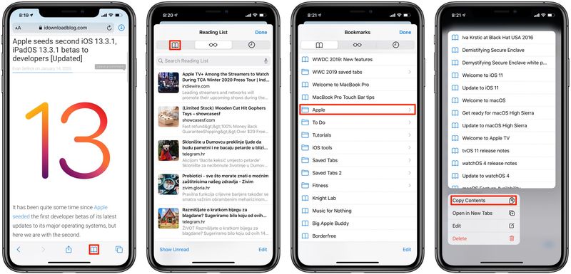 copy favorite website URLs safari iPhone