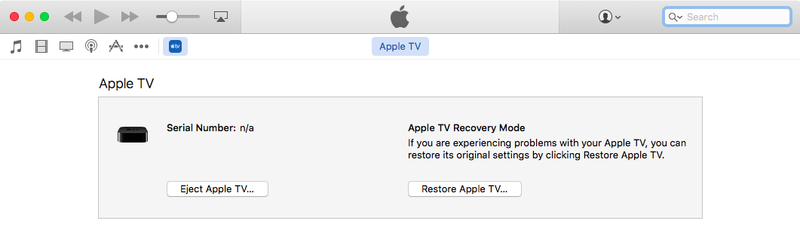 iTunes détecte le mode de récupération Apple TV