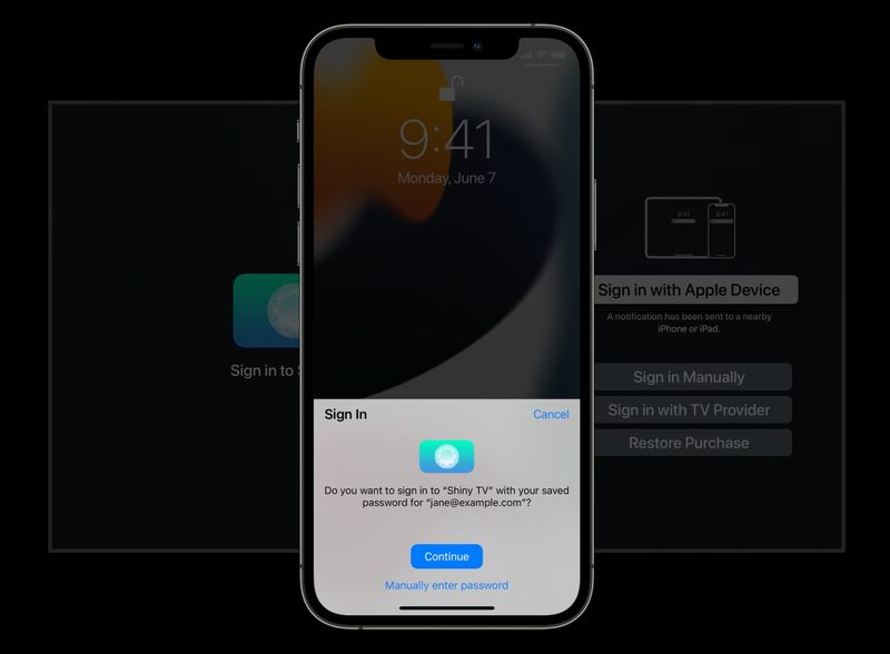 Une image montrant la connexion à une application Apple TV avec Face ID sur un iPhone