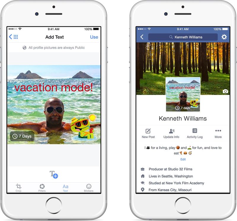 Le profil mobile Facebook change la capture d