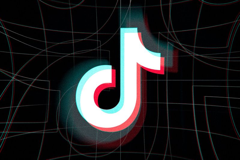 TikTok logo set against a dark warped background