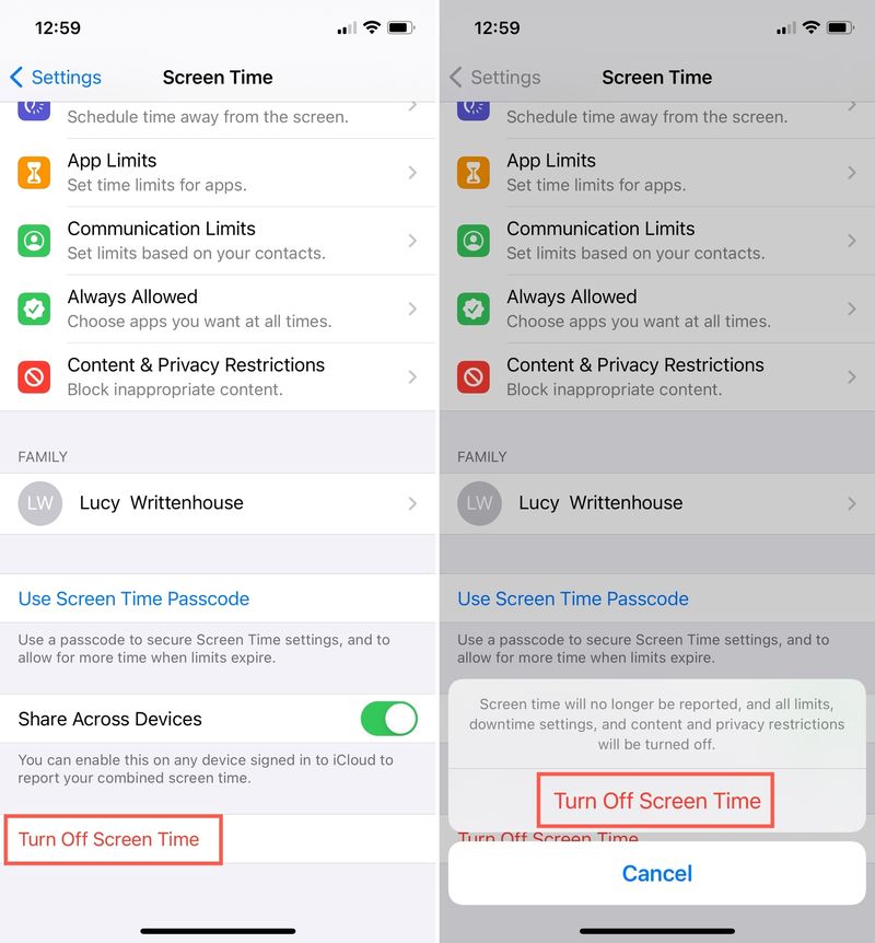 Turn Off Screen Time and Confirm on iPhone