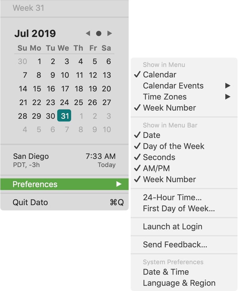 Dato App Preferences Mac
