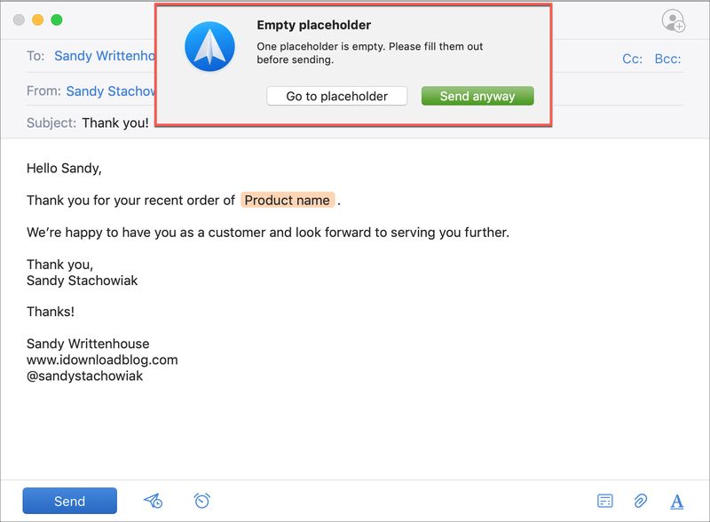 Spark Template Empty Placeholder Reminder