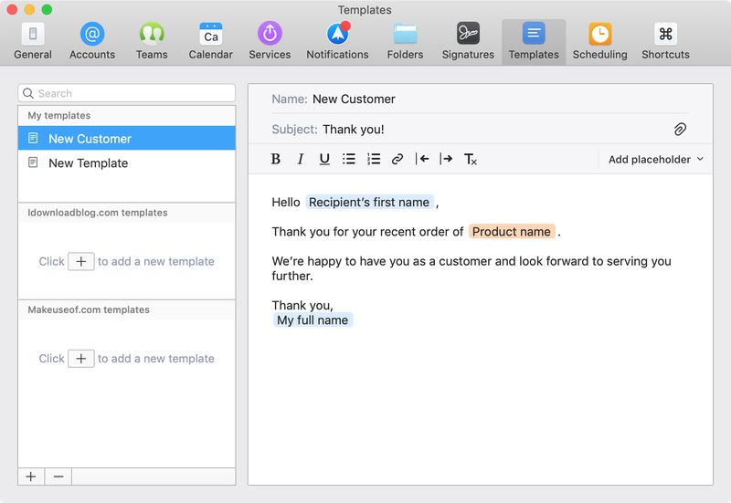 Spark Email Create New Customer Template on Mac