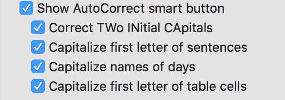 Options de correction automatique de Word Mac