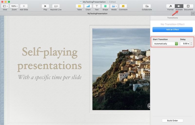 Modifier la synchronisation des diapositives Keynote Mac