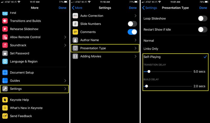 Keynote de synchronisation des diapositives à lecture automatique iPhone