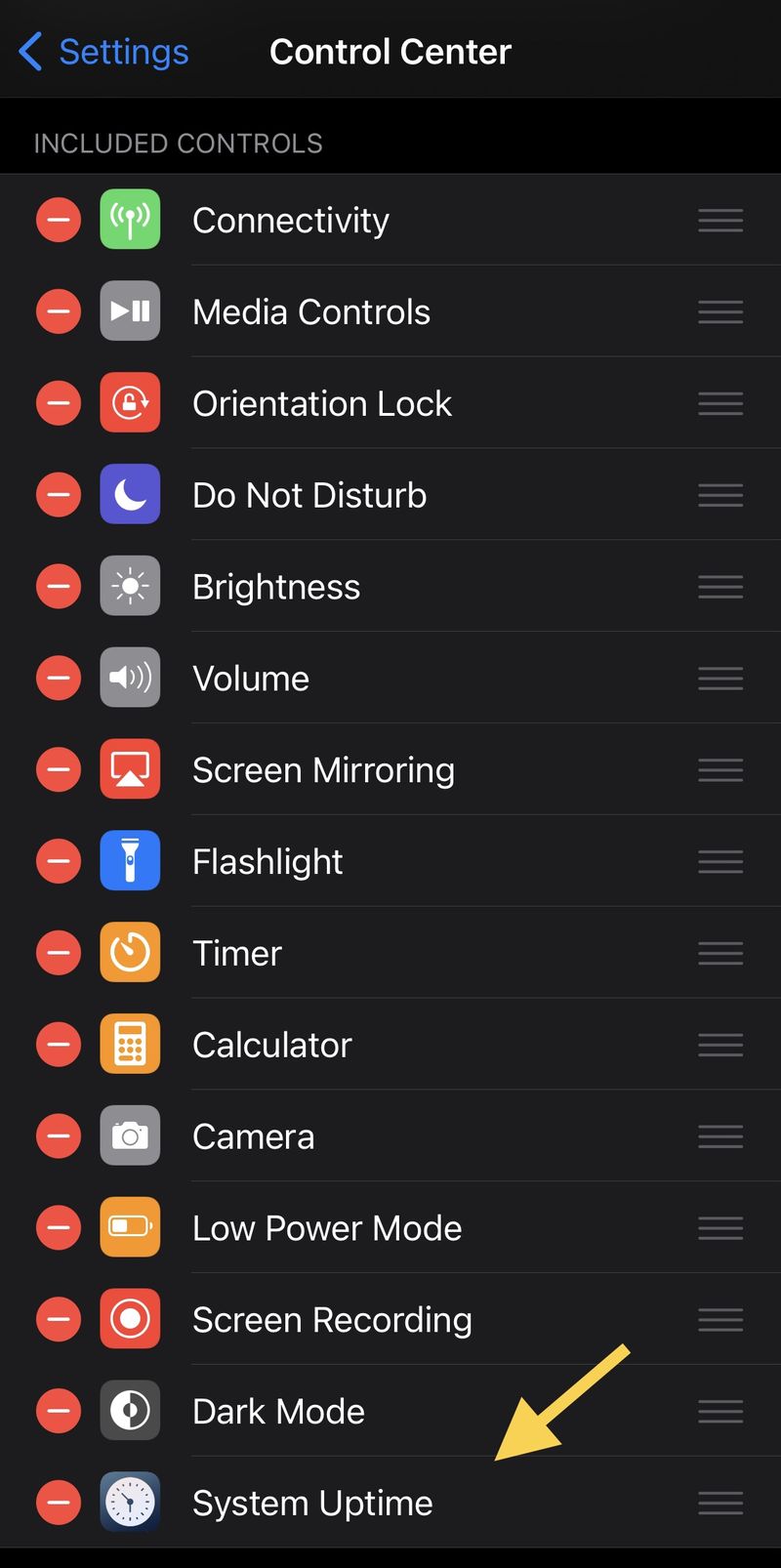 Enable the Uptime widget in the Settings app.