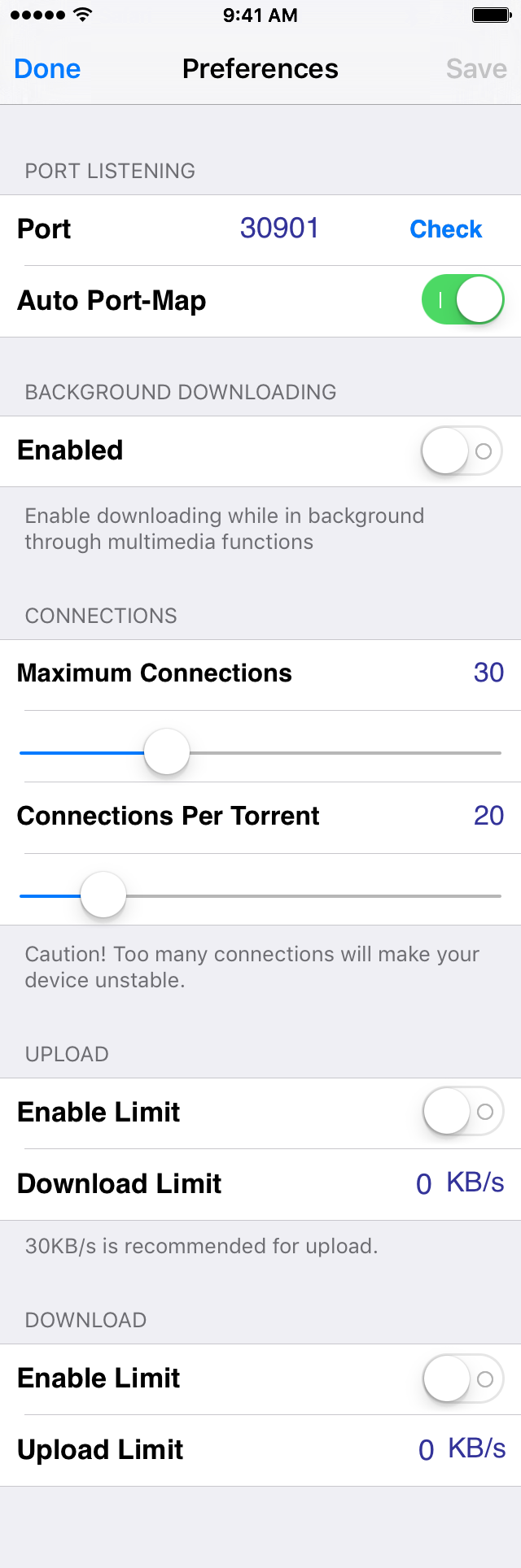 iTransmission Options to Configure