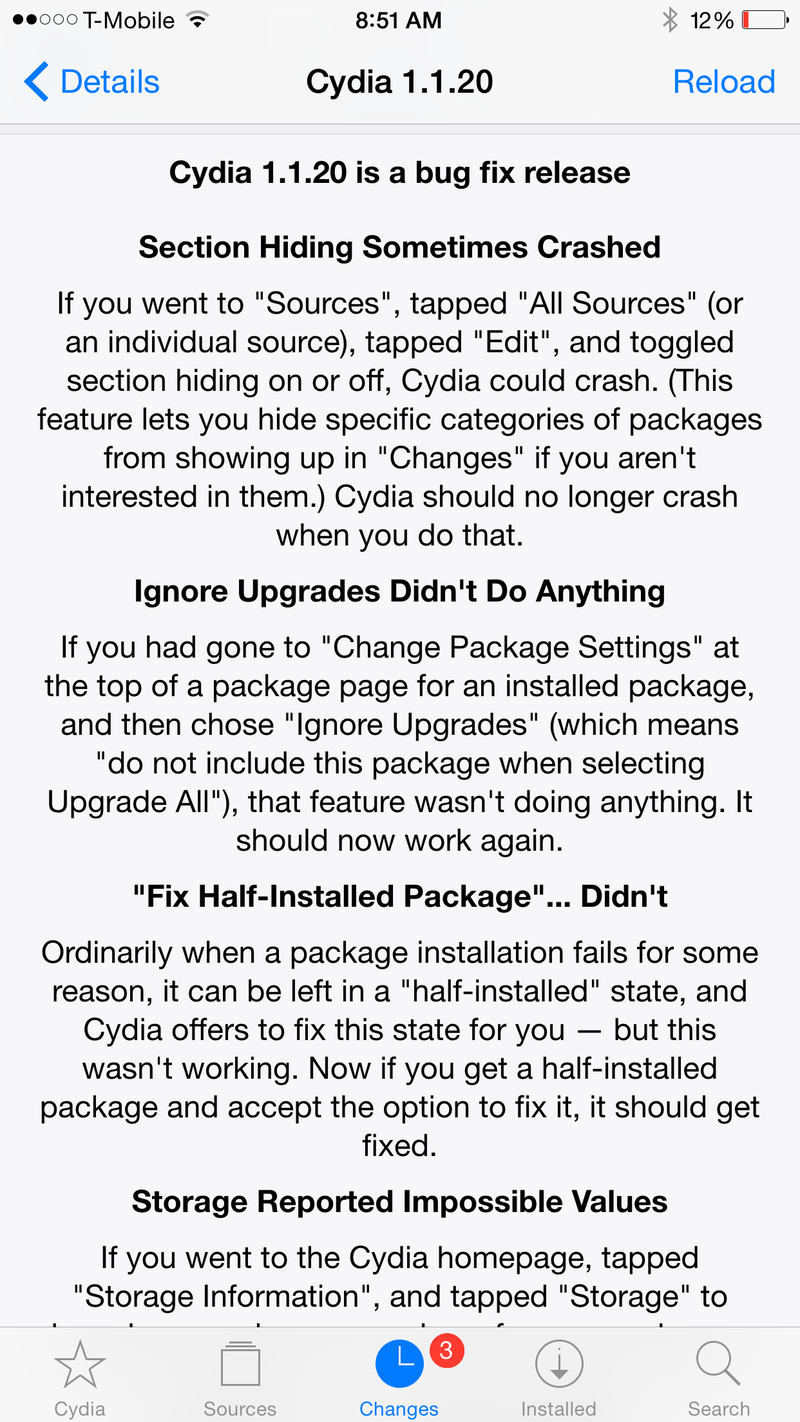 Cydia 1.1.20 Update Change log