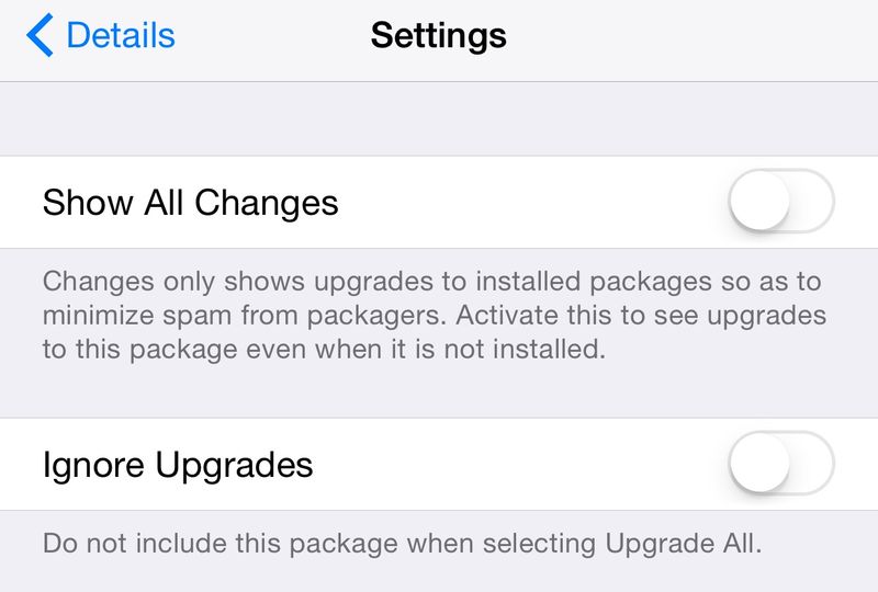 Change Package Settings Ignore Upgrades Cydia