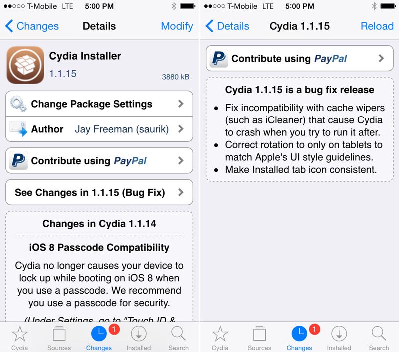 Cydia 1.1.15 bug fixes
