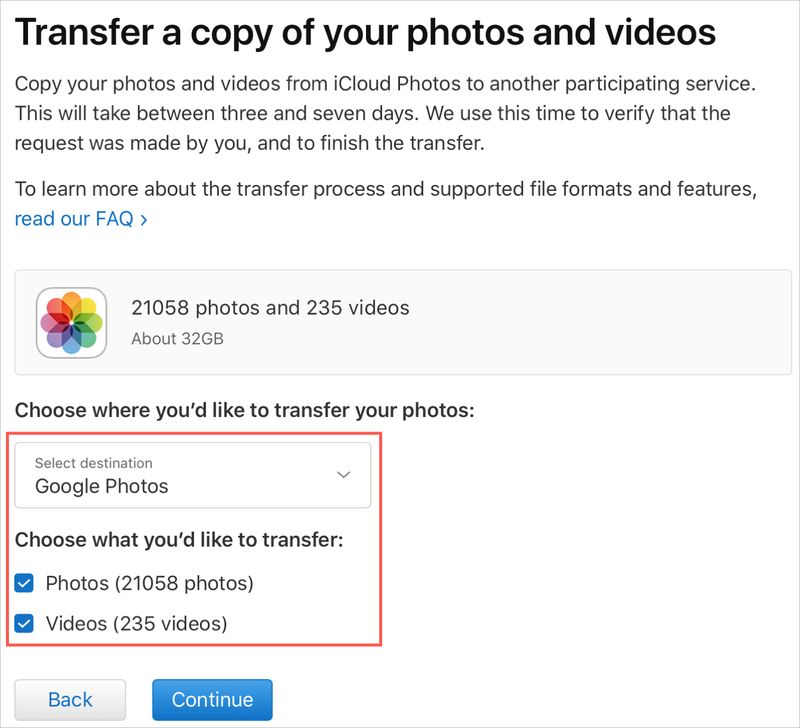 Select Items for the Transfer to Copy Data