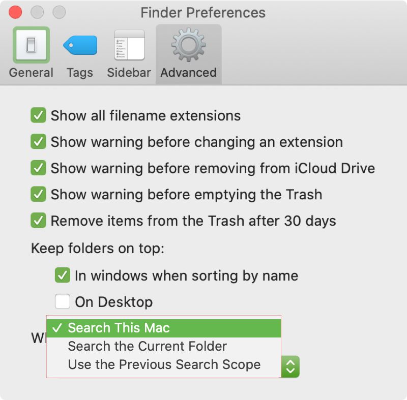 Finder Search This Mac