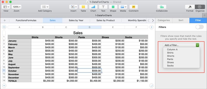 Numbers Mac Ajouter une règle de filtrage