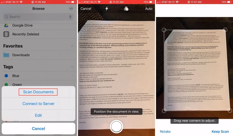 Numériser des documents Fichiers App iPhone