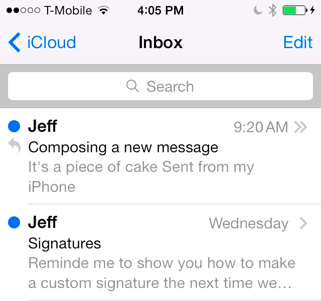 iOS 7 Mail app Unread blue dot