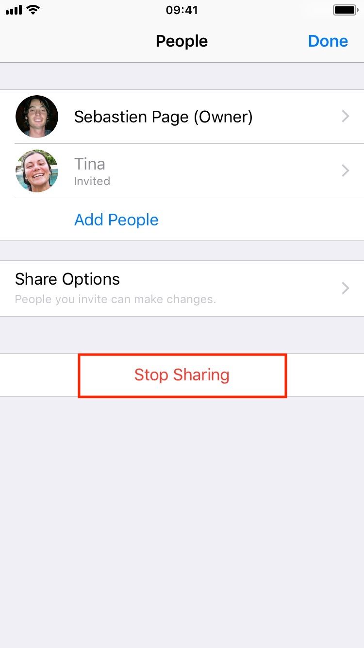 Arrêtez de partager le fichier avec tout le monde sur iOS