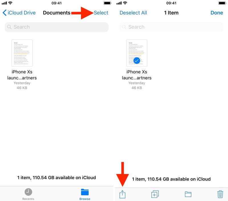 Sélectionnez le fichier iCloud à partager sur iPhone
