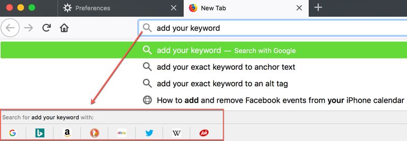 Options de recherche de Firefox