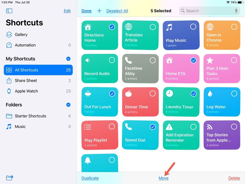 Select Multiple Shortcuts iPad