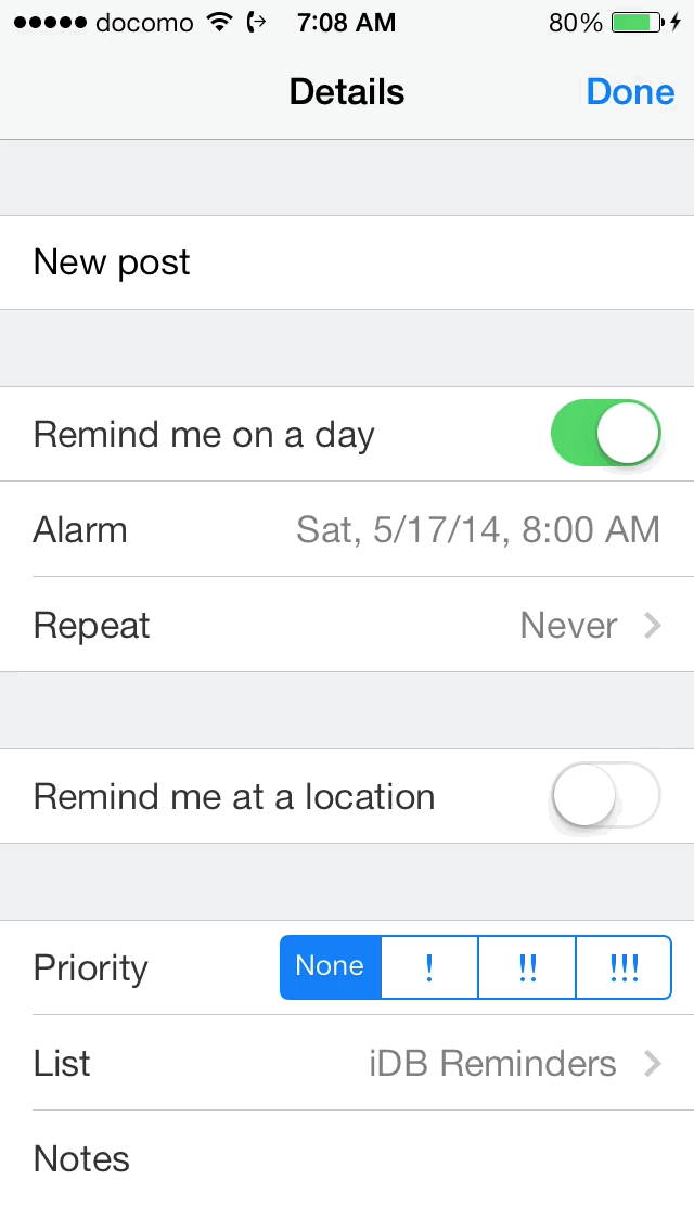 iOS 7 Reminders Schedule