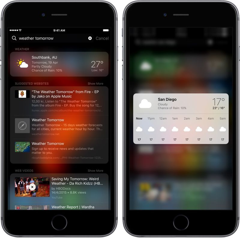 Get weather and forecast in search