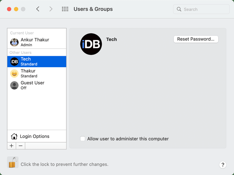 Users and Groups in Mac System Preferences