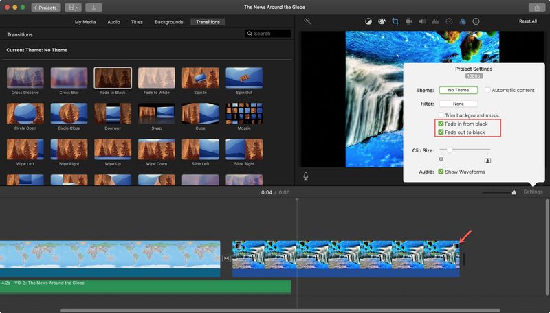 Fondu vers le noir iMovie Mac