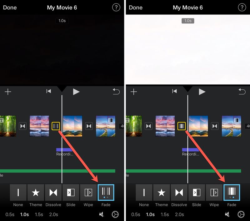 Fondu en noir blanc iMovie iPhone