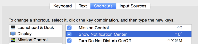 Use a keyboard shortcut for Notification Center on Mac