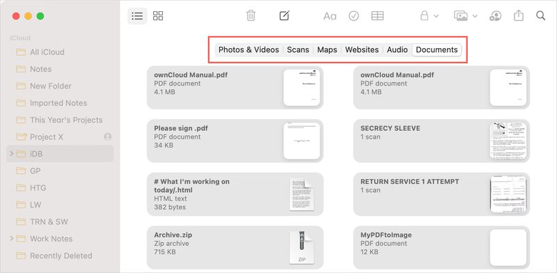 Use the Attachments Browser in Notes